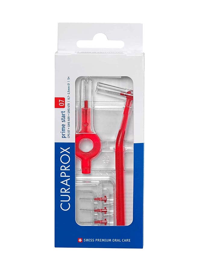 CURAPROX CPS 07 Prime Start Interdental Brush Kit, Red - 5 x 0.7mm - 2.5mm Interdental Brushes + 2 Interdental Toothbrush holders - Image 1