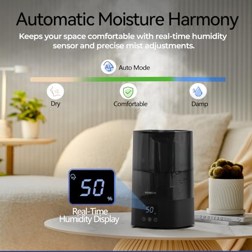 Rosekm Automatic Humidifiers for Bedroom Large Room, 4.5L Cool Mist Ultrasonic Humidifier for Home & Plant with Timer & Humidity Sensor, Last Up to 18H on High Setting, Auto Shut-Off, 360° Nozzle - Image 3