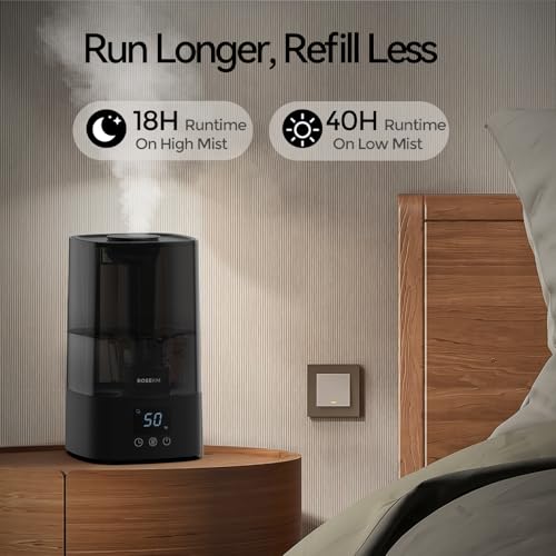 Rosekm Automatic Humidifiers for Bedroom Large Room, 4.5L Cool Mist Ultrasonic Humidifier for Home & Plant with Timer & Humidity Sensor, Last Up to 18H on High Setting, Auto Shut-Off, 360° Nozzle - Image 2