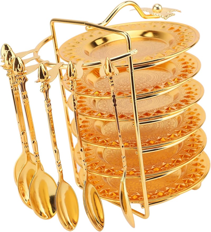 AMONIDA Plate Spoon Set, 6 Trays and 6 Spoons with Storage Rack, European Style Metal Utensil Set with Durable Design, Ideal for Steaks, Fruits, Snacks & Cakes (Type 1) - Image 3