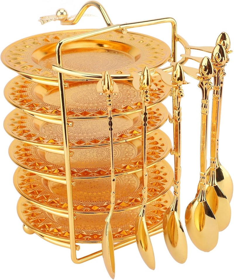 AMONIDA Plate Spoon Set, 6 Trays and 6 Spoons with Storage Rack, European Style Metal Utensil Set with Durable Design, Ideal for Steaks, Fruits, Snacks & Cakes (Type 1) - Image 5