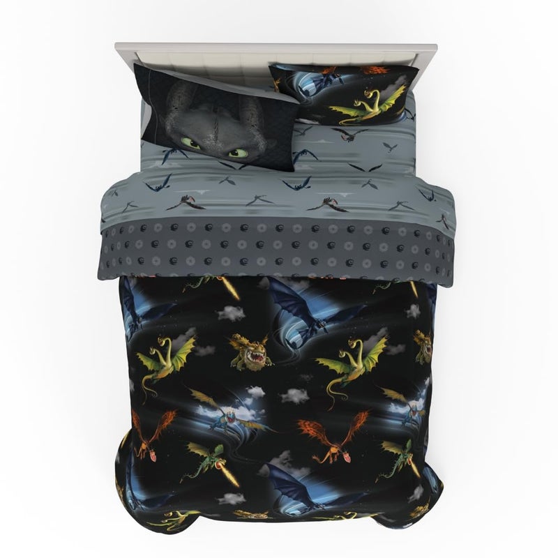 Franco How to Train Your Dragon Kids Bedding Super Soft Cozy Reversible Microfiber Comforter and Sheet Set with Sham 7 Piece Full Size Officially Licensed Product