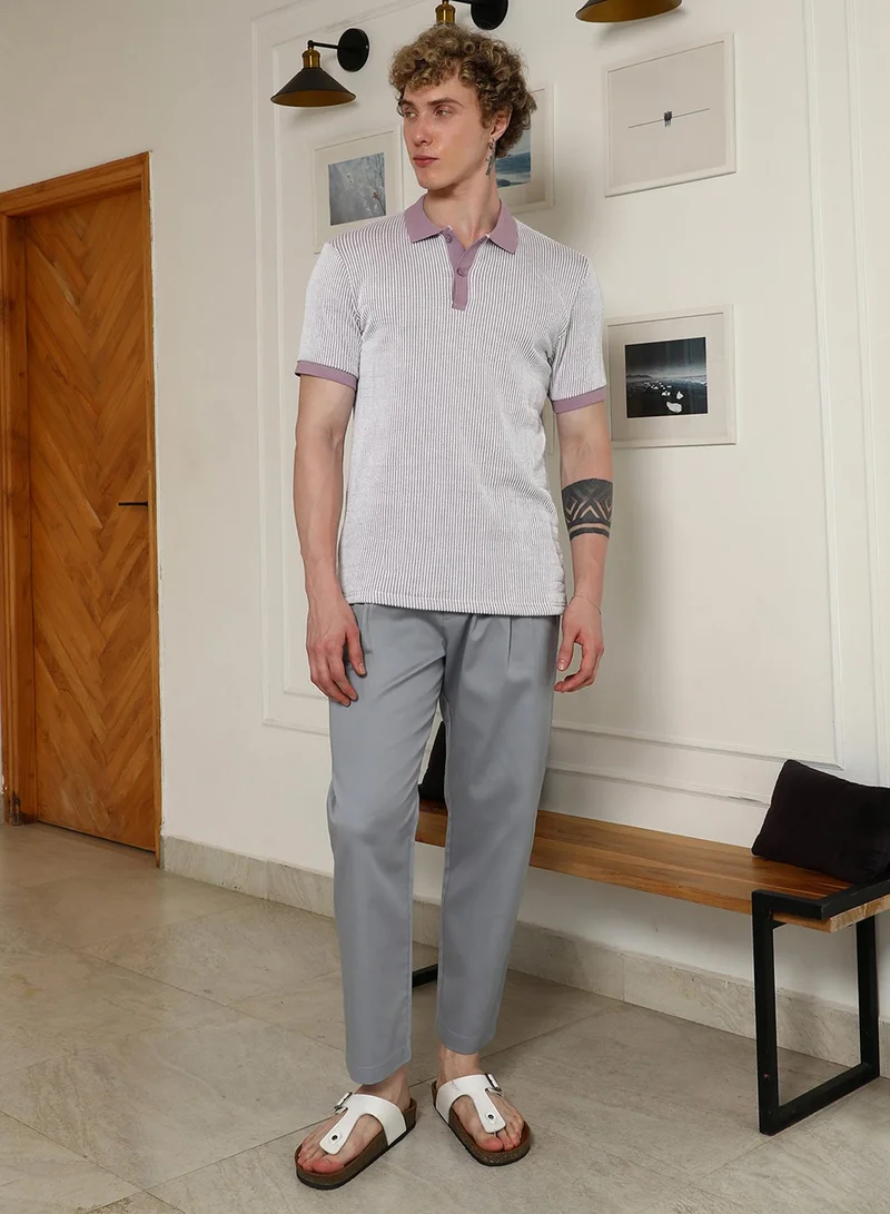 Campus Sutra Men's Striped Poly Spandex Polo Shirt