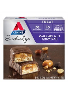 Atkins Endulge Caramel Nut Chew Bar, Dessert Favorite, 1g Sugar, Good Source of Fiber, 5 Count  - Image 1