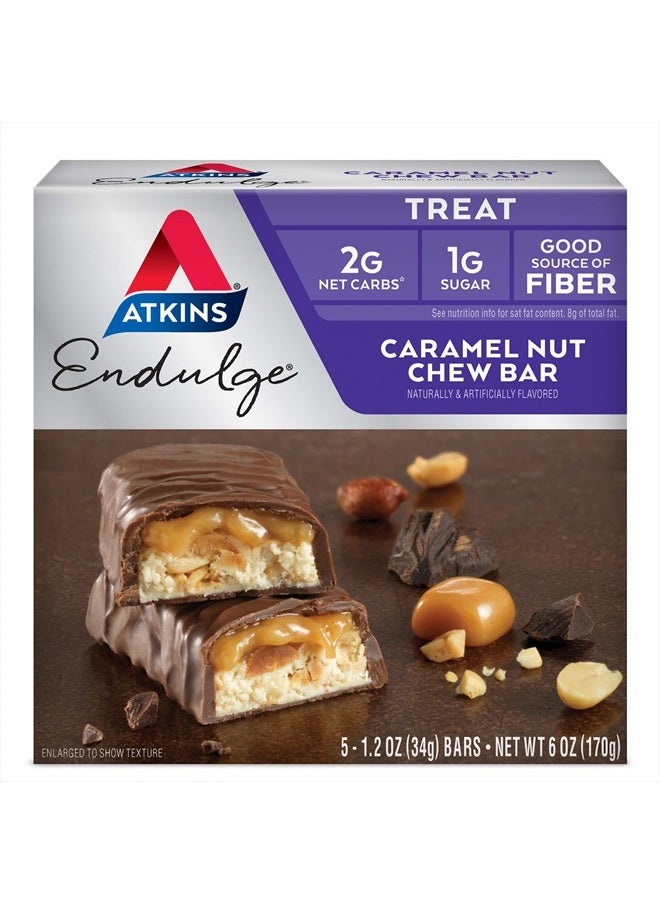 Atkins - Endulge Caramel Nut Chew Bar, Dessert Favorite, 1g Sugar, Good Source of Fiber, 5 Count - Image 1