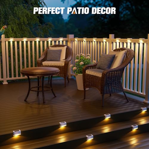 APONUO Solar Deck Lights 16 Pcs, Solar Step Lights Outdoor Waterproof Led Fence Light for Patio, Stairs, Garden Pathway (Warm White) - Image 2