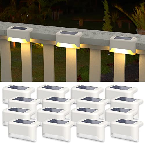 APONUO Solar Deck Lights 16 Pcs, Solar Step Lights Outdoor Waterproof Led Fence Light for Patio, Stairs, Garden Pathway (Warm White) - Image 1
