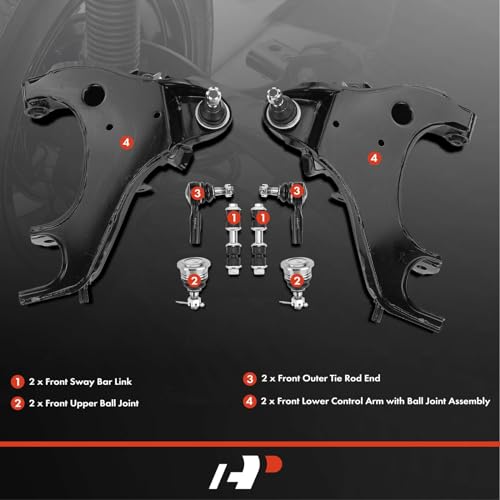 A-Premium Set of 8, Front Upper Control Arm, Sway Bar Link, Lower Ball Joint, Outer Tie Rod End, Compatible with Chevy & GMC & Hummer - 2001-2010 -Silverado Avalanche Suburban Sierra Yukon XL 2500 H2 - Image 2
