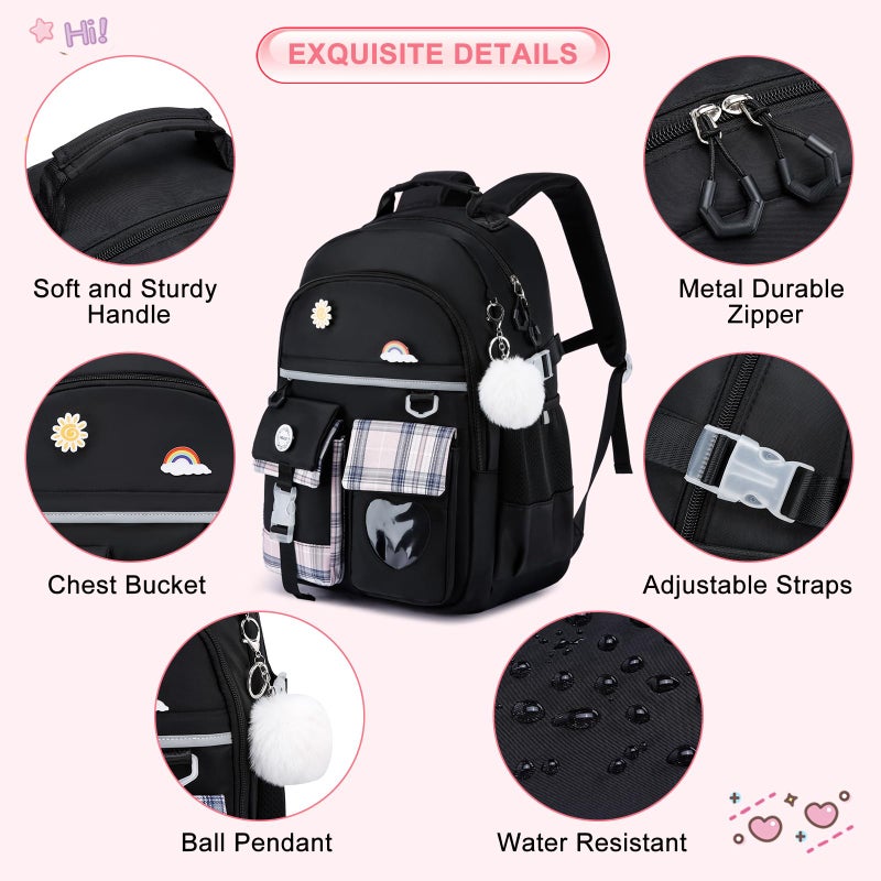 ZUBOND Kids Backpack for Girls and Boys, Cute School Backpack with Lunch Bag & Pen Case, Bookbag Set for Girls Children Teens for Elementary Middle High School Student Ages 3-15 - Image 4