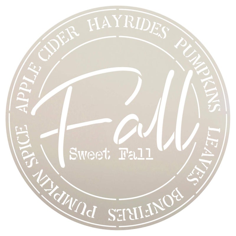 Studio R 12 Fall Sweet Fall Round Stencil by StudioR12 | Painting Wood Sign | Furniture Totes Fabric | Apple Cider Bonfire Pumpkin Pattern | Diagonal Square Pattern | DIY Home Decor - Choose (12" Round)  - Image 1