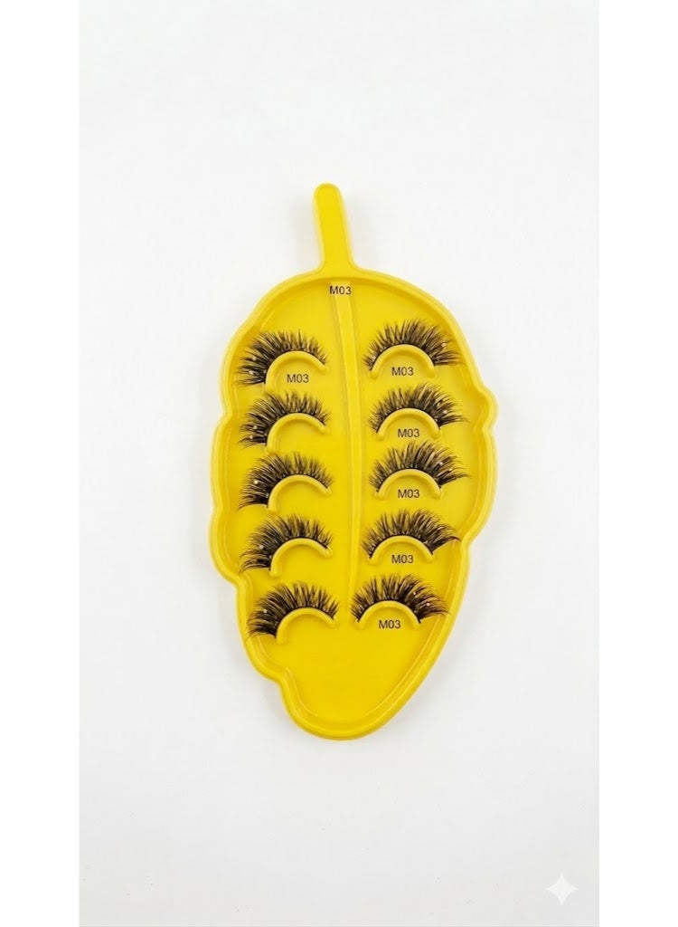 مجموعة رموش صناعية ثلاثية الأبعاد 5 أزواج – رموش قابلة لإعادة الاستخدام بتأثير كثافة طبيعي