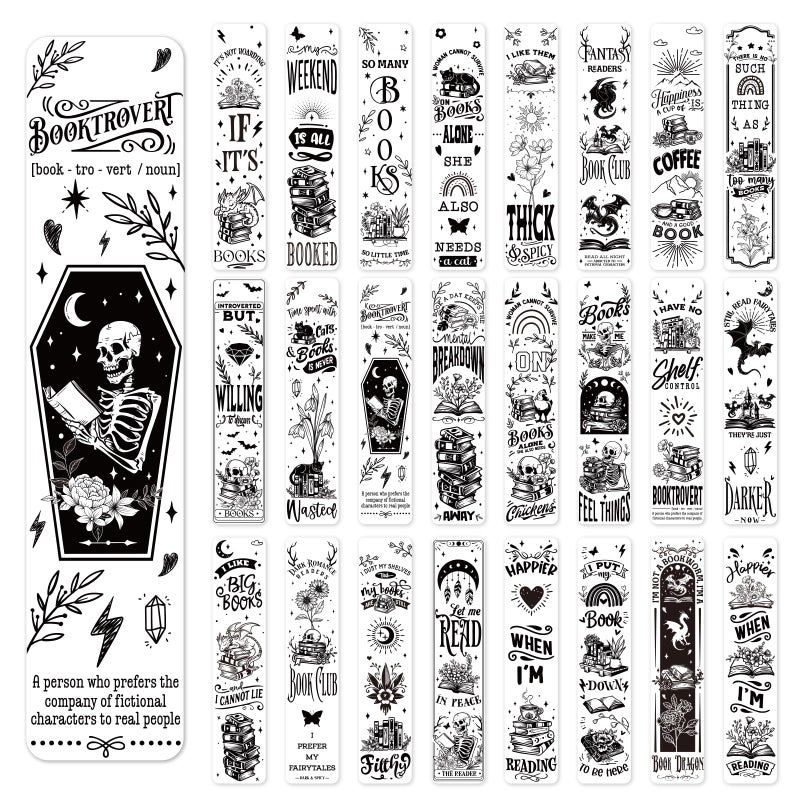 AFRITEE Funny UV DTF Bookmark Wraps - 24 Sheets Reading Enthusiast Acrylic Bookmark Blank Uvdtf Decals, Fun Floral Dragon Skull Transfer Stickers for Bookmarks Craft Decorations Gift for Women - Image 1
