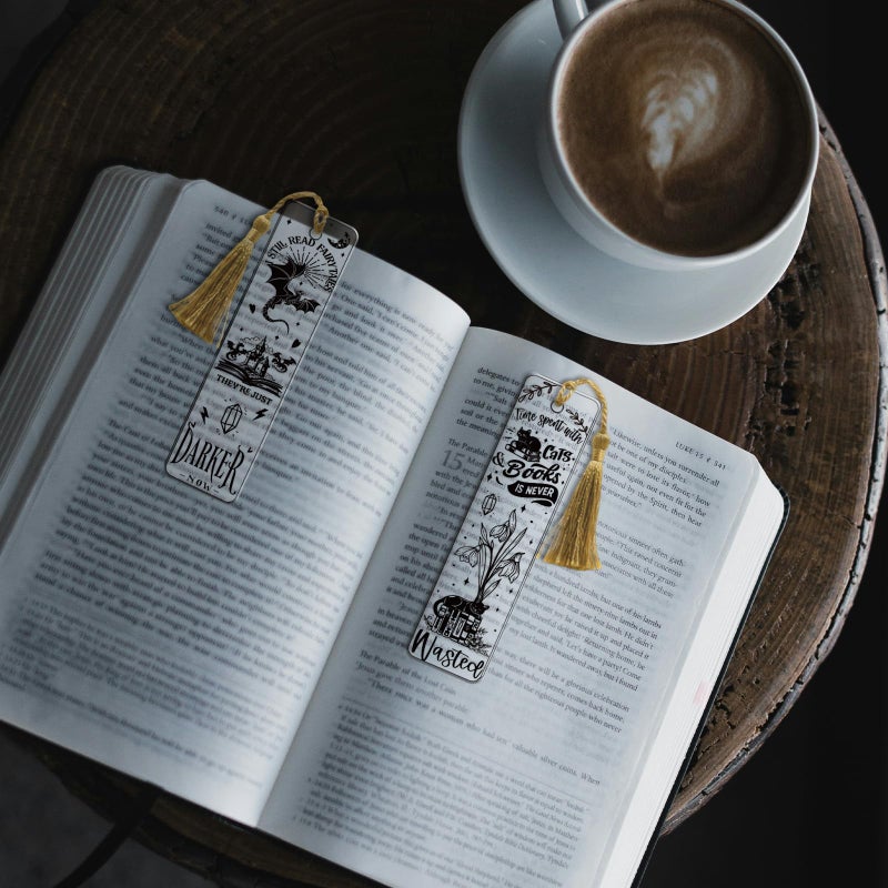 AFRITEE Funny UV DTF Bookmark Wraps - 24 Sheets Reading Enthusiast Acrylic Bookmark Blank Uvdtf Decals, Fun Floral Dragon Skull Transfer Stickers for Bookmarks Craft Decorations Gift for Women - Image 2
