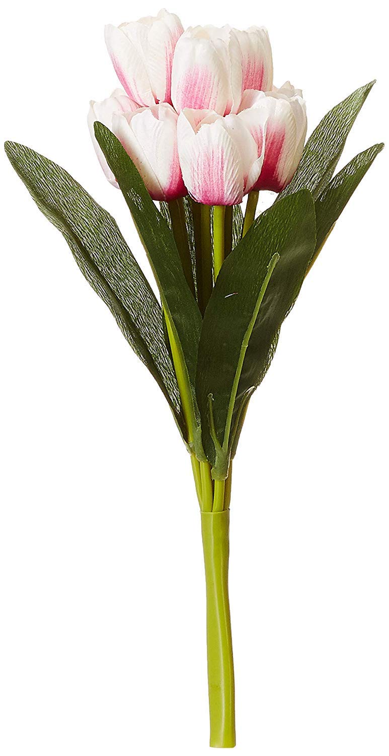 Fourwalls Beautiful Decorative Artificial Tulip Flower Bunch for Home décor (40 cm Tall, 9 Heads, Set of 3, White/Pink) - Image 2