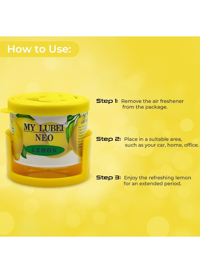 MY LUBEI NEO Lemon Car Air Freshener – Long-Lasting Solid Gel Odor Eliminator for Car, Home & Office – Non-Toxic, Eco-Friendly, Fresh Citrus Scent with Holder - Image 2
