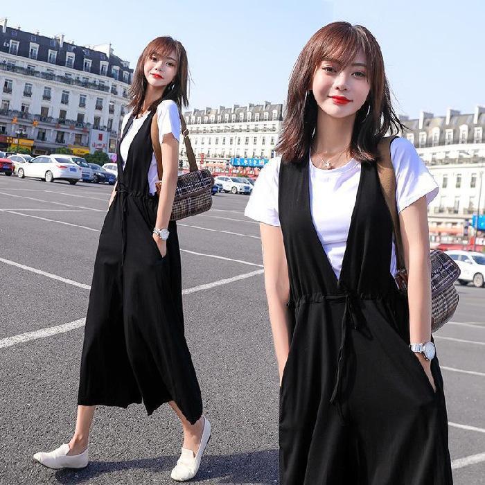 Amazon Large Size Womens 2023 Summer New Casual Overalls Womens Wide Leg Pants Loose Slimming One-piece Pants Black suit  - Image 2