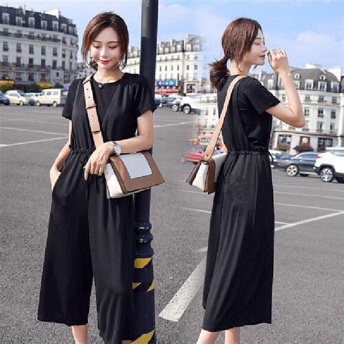 Amazon Large Size Womens 2023 Summer New Casual Overalls Womens Wide Leg Pants Loose Slimming One-piece Pants Black suit  - Image 1
