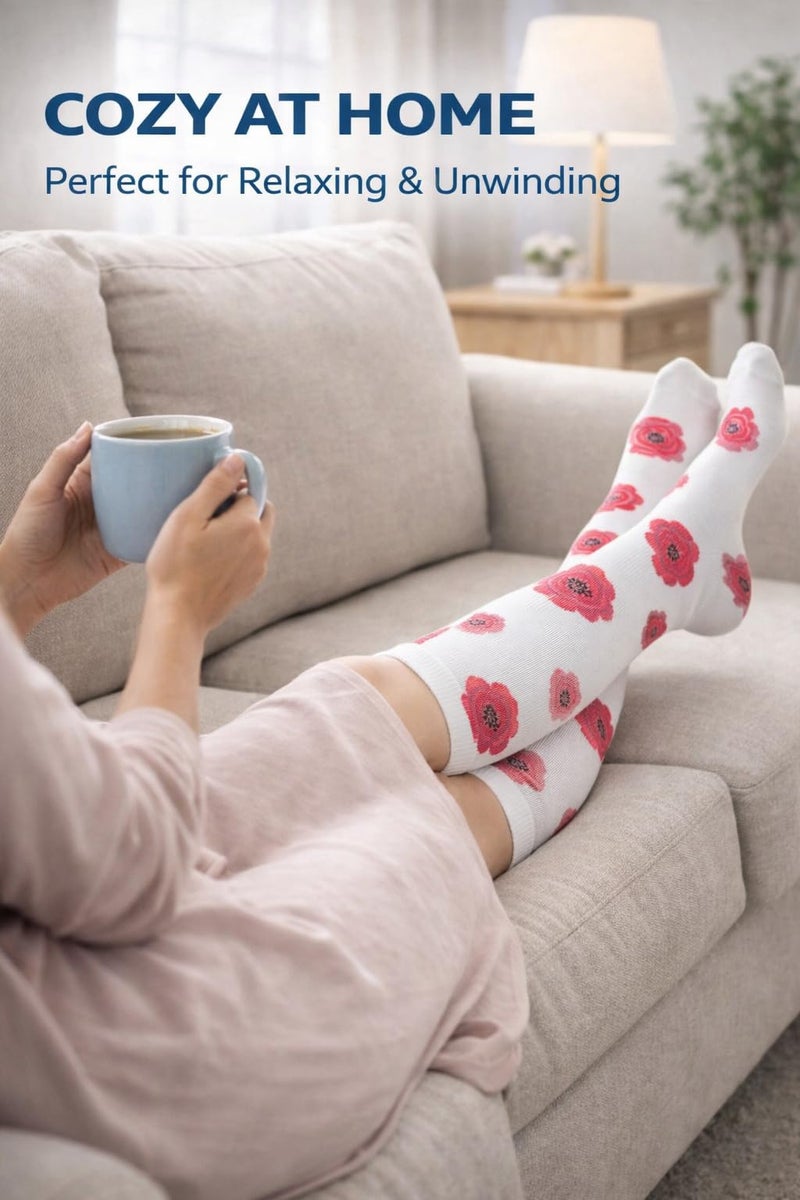 Aoliks Compression Socks for Women and Men, Knee High Support Stockings, Long Pink Floral Design, Improve Circulation and Help Reduce Swelling for Recovery, Gift for Women - Image 3