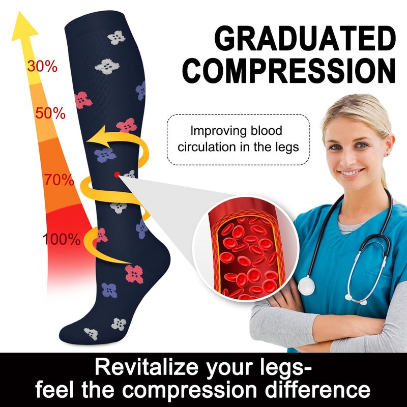 Aoliks Compression Socks for Women and Men, Knee High Support Stockings, Long Pink Floral Design, Improve Circulation and Help Reduce Swelling for Recovery, Gift for Women - Image 5