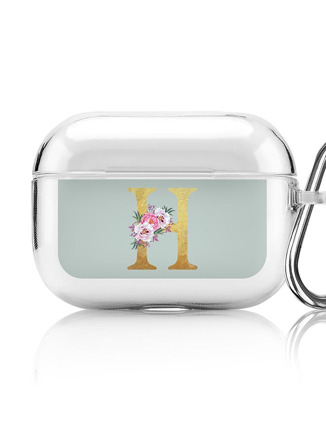 Stylizedd Classic Clear printed Case for Apple Airpods Pro Soft TPU Gel Thin Transparent Flexible Cover - Custom Monogram Initial Letter Floral Pattern Alphabet - H ( Light Green ) - Image 1