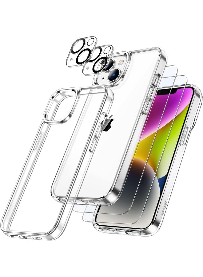 جي تيك جراب 3 في 1 لهاتف Iphone 14 Plus مقاس 6.7 بوصة مع قطعتين من واقي الشاشة وقطعتين من واقي عدسة الكاميرا بتغطية كاملة من الزجاج المقوى المقاوم للصدمات وغطاء هاتف شفاف - Image 1