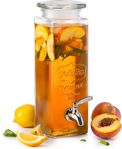 KooK Tall Square Glass Yorkshire Mason Jar Drink Dispenser with Stainless Steel Spigot and Glass Lid, 80 Once - Image 1