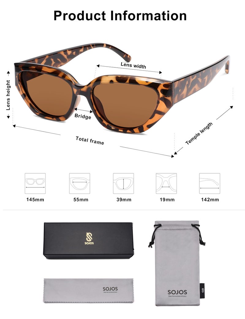 SOJOS Trendy Cute Cat Eye Polarized Sunglasses for Women Fashion Cateye Womens Sunnies SJ2237, Demi Frame Brown Lens - Image 5