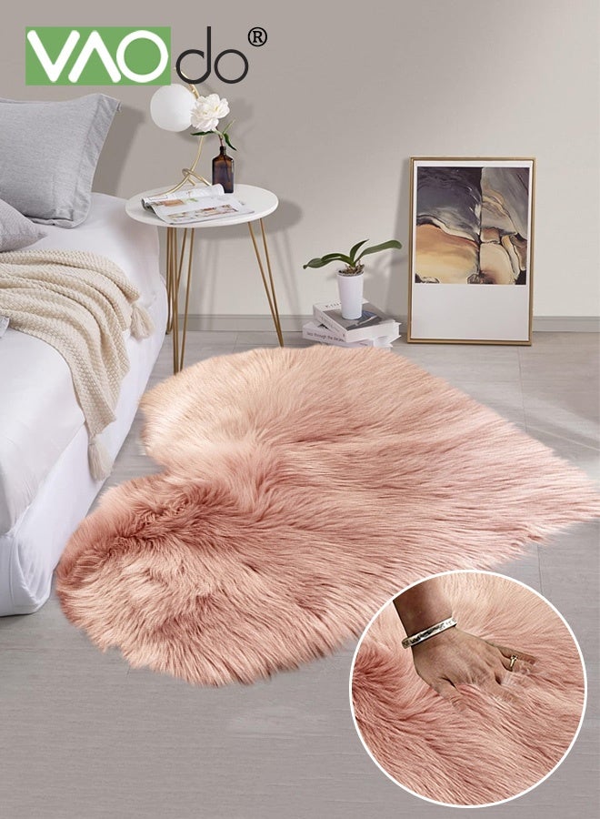 VAOdo Fluffy Faux Fur Rug, Heart Shaped Soft Area Rug, Faux Sheepskin Floor Mat, Premium Exquisite Room Decoration for Bedroom Domitory Living Room Pink 70*90CM - Image 2