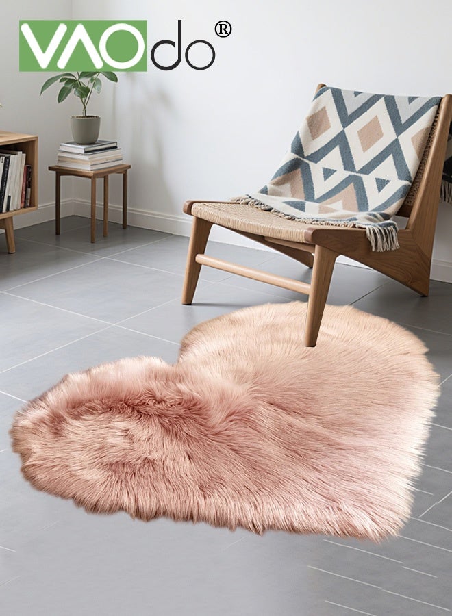 VAOdo Fluffy Faux Fur Rug, Heart Shaped Soft Area Rug, Faux Sheepskin Floor Mat, Premium Exquisite Room Decoration for Bedroom Domitory Living Room Pink 70*90CM - Image 1