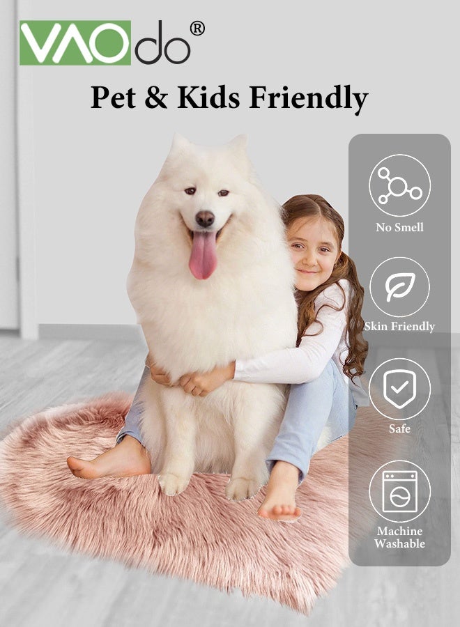 VAOdo Fluffy Faux Fur Rug, Heart Shaped Soft Area Rug, Faux Sheepskin Floor Mat, Premium Exquisite Room Decoration for Bedroom Domitory Living Room Pink 70*90CM - Image 3