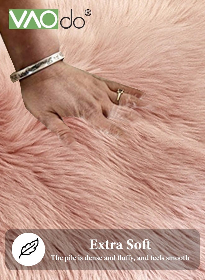 VAOdo Fluffy Faux Fur Rug, Heart Shaped Soft Area Rug, Faux Sheepskin Floor Mat, Premium Exquisite Room Decoration for Bedroom Domitory Living Room Pink 70*90CM - Image 4