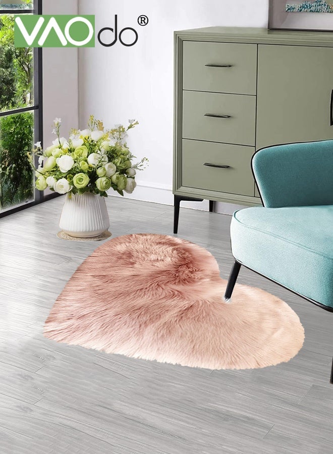 VAOdo Fluffy Faux Fur Rug, Heart Shaped Soft Area Rug, Faux Sheepskin Floor Mat, Premium Exquisite Room Decoration for Bedroom Domitory Living Room Pink 70*90CM - Image 5