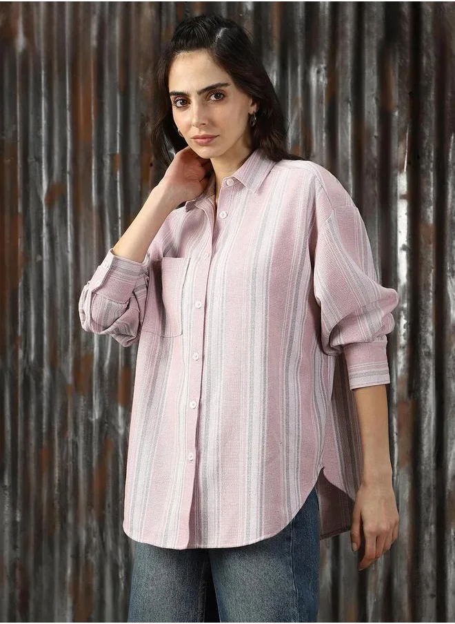 HIGH STAR Striped Spread Collar Buttoned Shirts