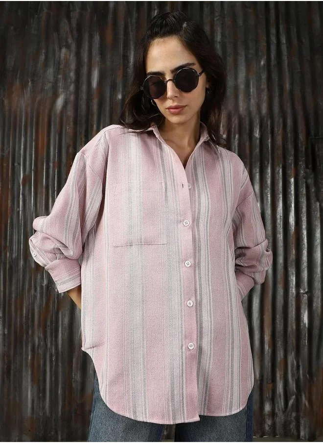 HIGH STAR Striped Spread Collar Buttoned Shirts