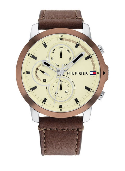 Men Analog Round Shape Leather Wrist Watch 46 mm