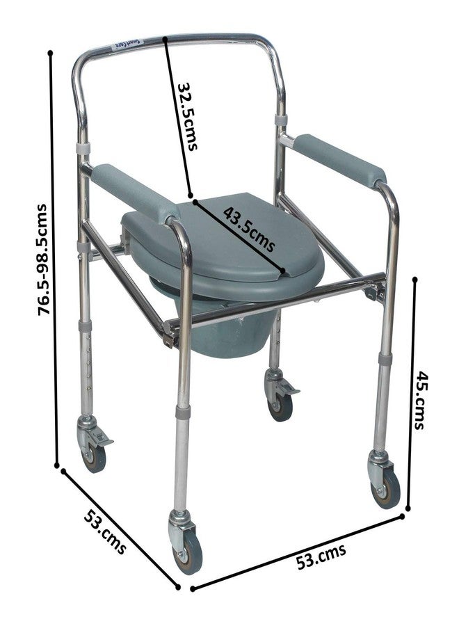 SMARTCARE Portable Height Adjustable Commode Chair with Commode Pot (WITH WHEEL) - Image 2