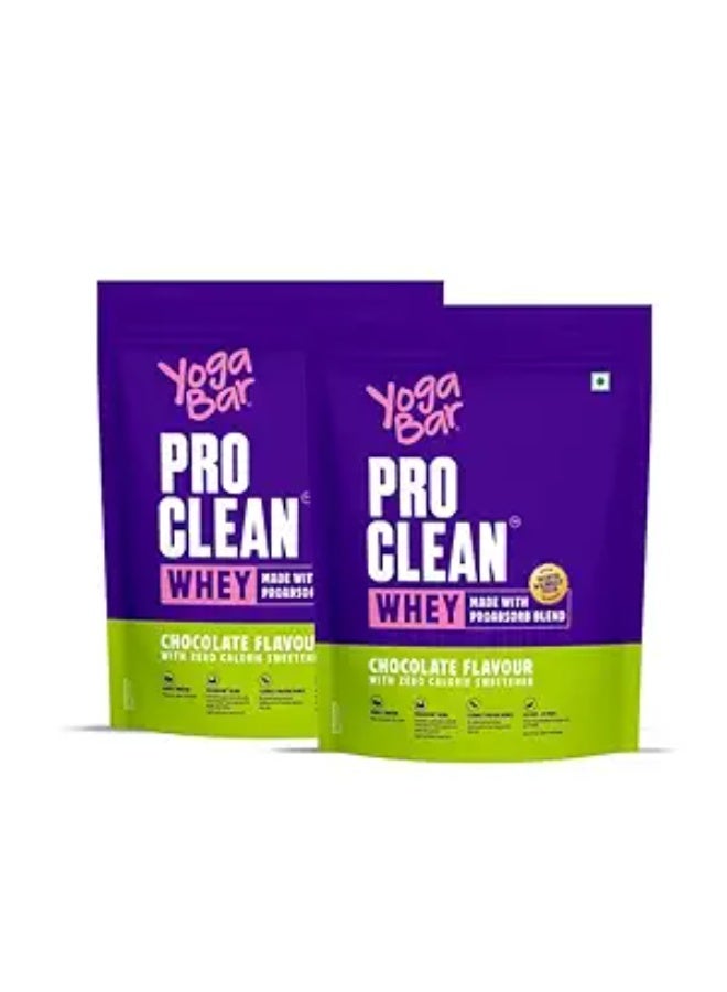 Yogabar Pro Clean Whey Protein Concentrate | Chocolate Flavour with Zero Calorie Sweetener | 25g Protein per Serving | ProAbsorb Blend | 907g Pack of 2 - Image 1