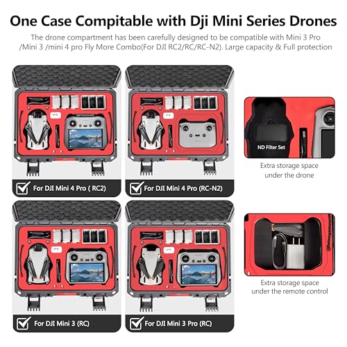 STARTRC Dual Layer Hard Case for DJI Mini 4 Pro Waterproof Drone Carrying Case for DJI Mini 4 Pro 3 Accessories - Fits for RC 2/RC-N2 Controller, Battery Charger Hub - Image 3