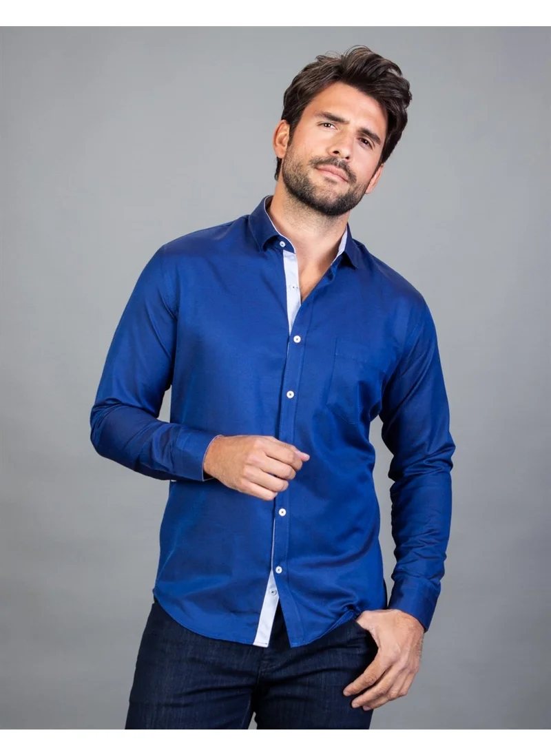 تودورس Classic Fit Dobby Saks Blue Men's Shirt
