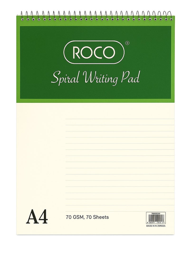 ROCO A4 Spiral Writing Pad – 70 GSM, 70 Sheets – Smooth & Durable