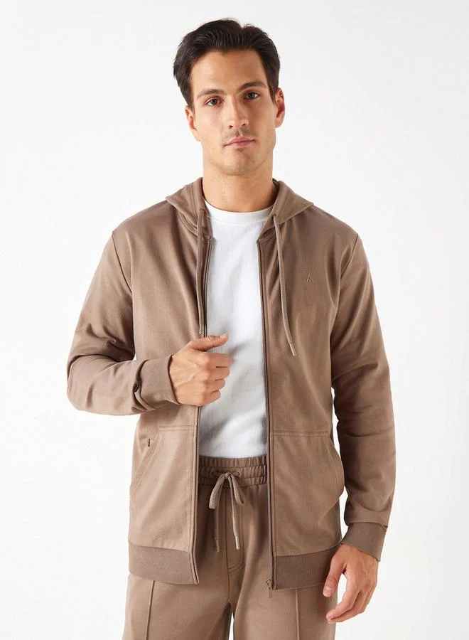 ADOT by Splash Solid Zip Through Sweatshirt with Hood and Long Sleeves