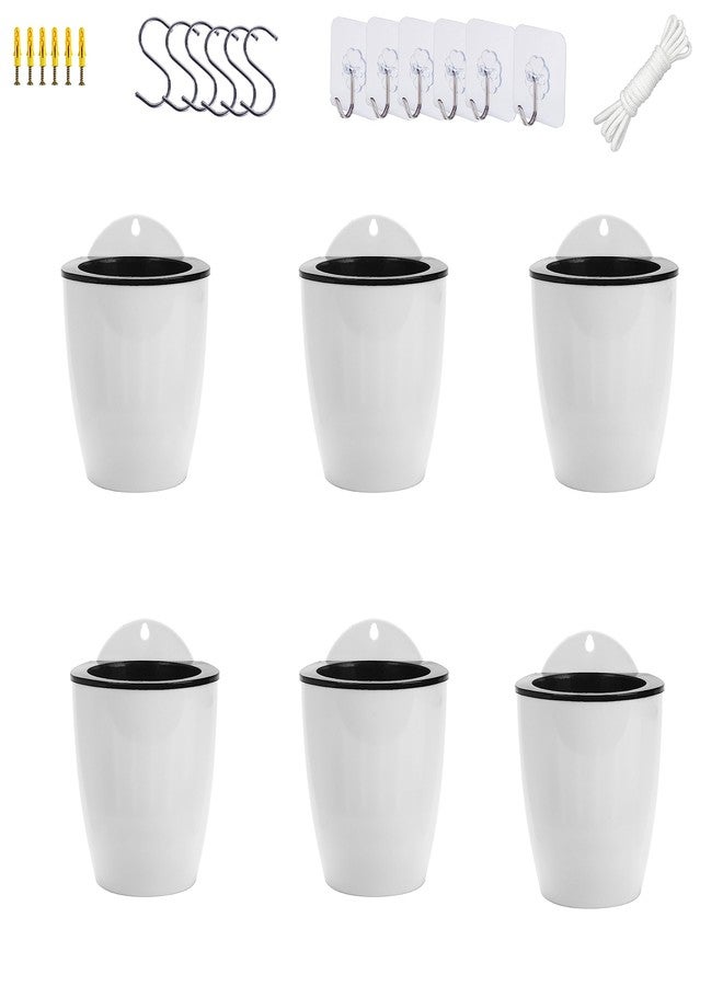 ORIMERC 6 Pack White Self Watering Wall Hanging Planter Pots Vertical Garden Window Mount Indoor Outdoor Plant Flower Basket Kitchen Herbs Balcony Railing Shelf Fence Bedroom Trellis Decor(Medium) - Image 1