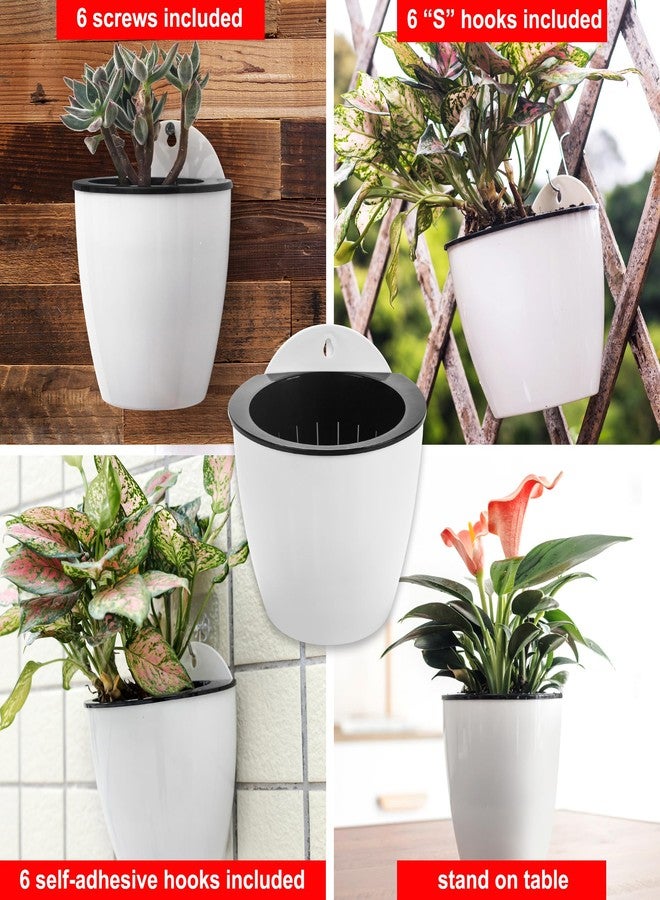 ORIMERC 6 Pack White Self Watering Wall Hanging Planter Pots Vertical Garden Window Mount Indoor Outdoor Plant Flower Basket Kitchen Herbs Balcony Railing Shelf Fence Bedroom Trellis Decor(Medium) - Image 3