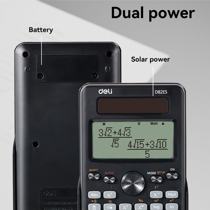 Deli D82ES Scientific Calculator 252 Functions Dual Power LCD Display for Students and Professionals - Image 2