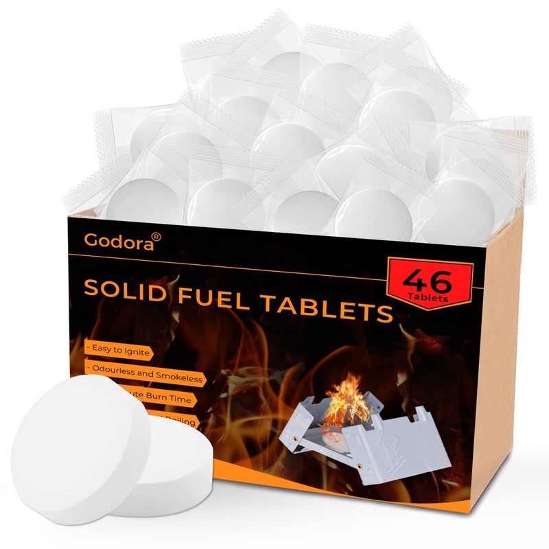 Godora 46 PCS Solid Fuel Tablets, Powerful Solid Fuel (1300-Degree), Lit Easily Solid Fuel Tablets, Waterproof Solid Fuel Tablets for Backpacking, Outdoor, Camping, and Emergency Use -Eco Friendly - Image 1