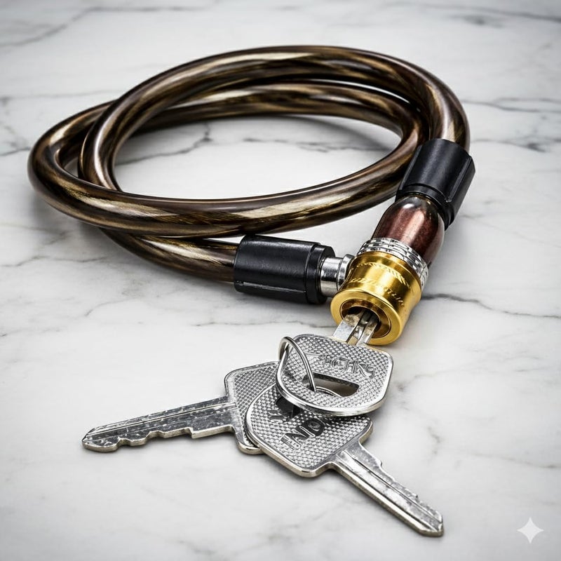 HINDSON Multipurpose Steel Cable Lock with Brass Coated Lock for Cycle, Bike, Scooter, Helmet & Gate, 21 Inch, 3 Keys, Black - Image 4