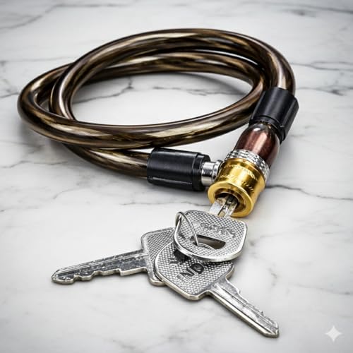 HINDSON Multipurpose Steel Cable Lock with Brass Coated Lock for Cycle, Bike, Scooter, Helmet & Gate, 21 Inch, 3 Keys, Black - Image 1