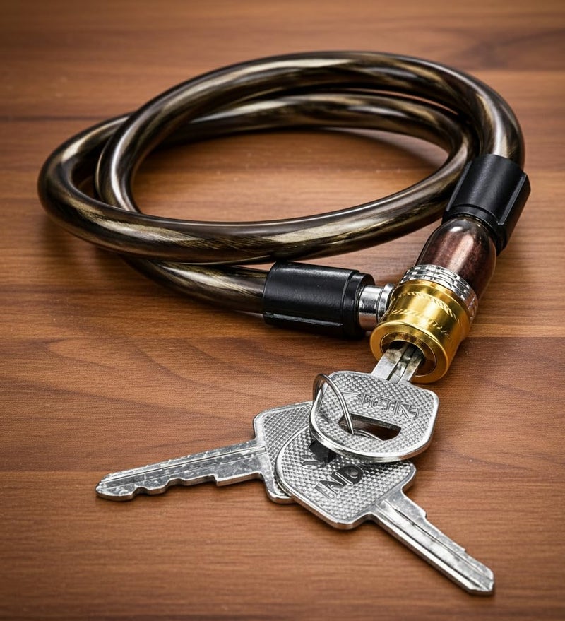 HINDSON Multipurpose Steel Cable Lock with Brass Coated Lock for Cycle, Bike, Scooter, Helmet & Gate, 21 Inch, 3 Keys, Black - Image 3