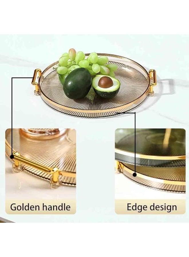 DUNISO Serving Trays with Handles，Fruit Tray，Home Decorative Coffee Table Round Tray，Sturdy and Durable，for Bedroom, Bedside Table, Dresser,Living Room, Dining Room，Amber - Image 2
