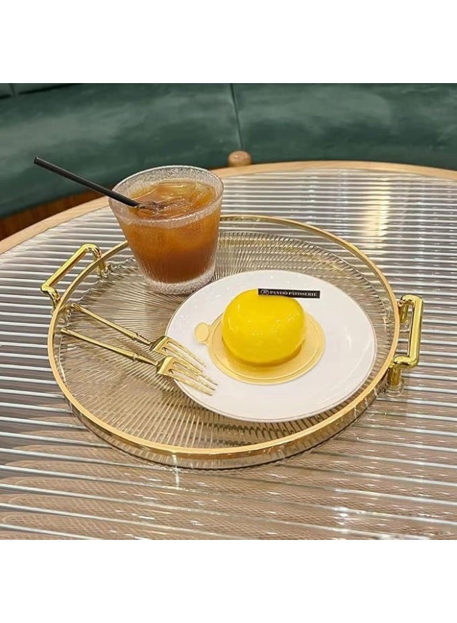 DUNISO Serving Trays with Handles，Fruit Tray，Home Decorative Coffee Table Round Tray，Sturdy and Durable，for Bedroom, Bedside Table, Dresser,Living Room, Dining Room，Amber - Image 4